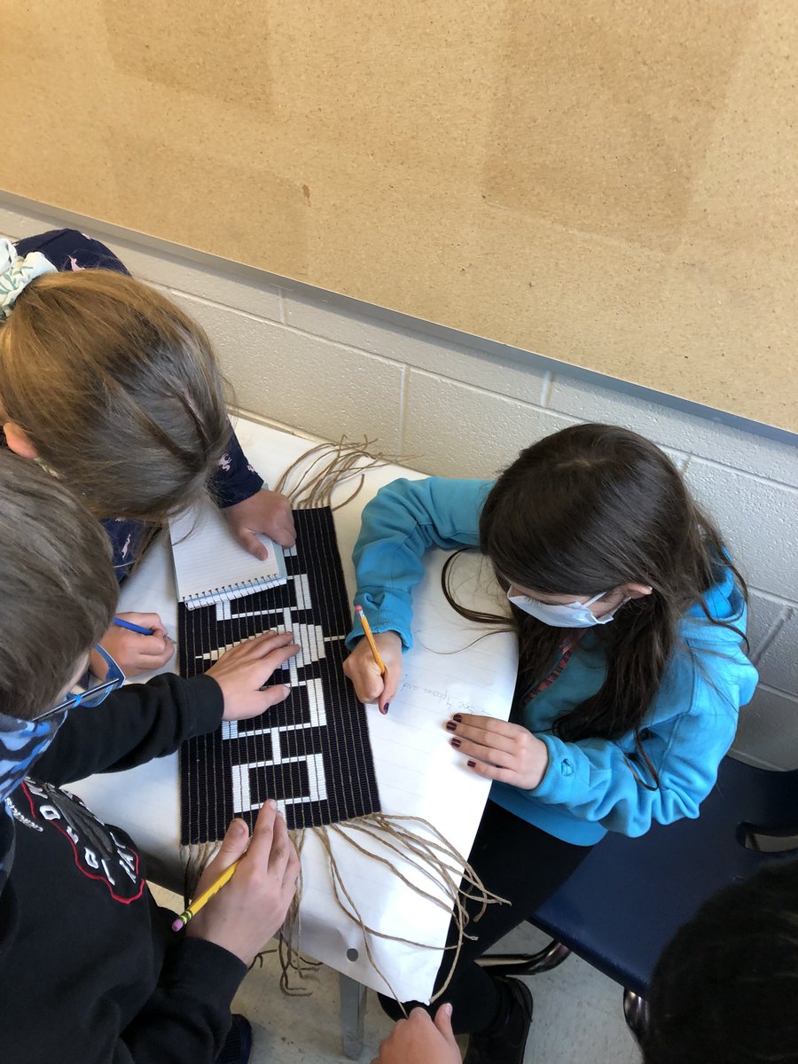TroyMaracle's tweet photo. In preparation for #TreatyAwarenessWeek and launching a robust inquiry, Mme Nelson’s gr. 5 class engages in an exercise and exploration of wampum belts. So looking forward to seeing where the the learning journey takes the students. @HPEschools @PECI_News https://t.co/DtoFqXOZY0