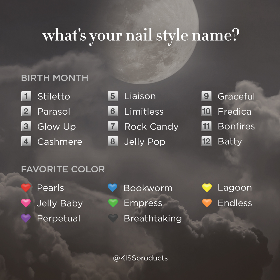 So, whatโs your nail style name?! At KISS HQ our names include โRoyal Bossโ, โFizzy Beatโ and โFredica Empressโ. Share your style with us below!
#KISSnails #LOVEKISSPRODUCTS #funstuff #NameYourNailStyle https://t.co/W7NSh0zKGJ