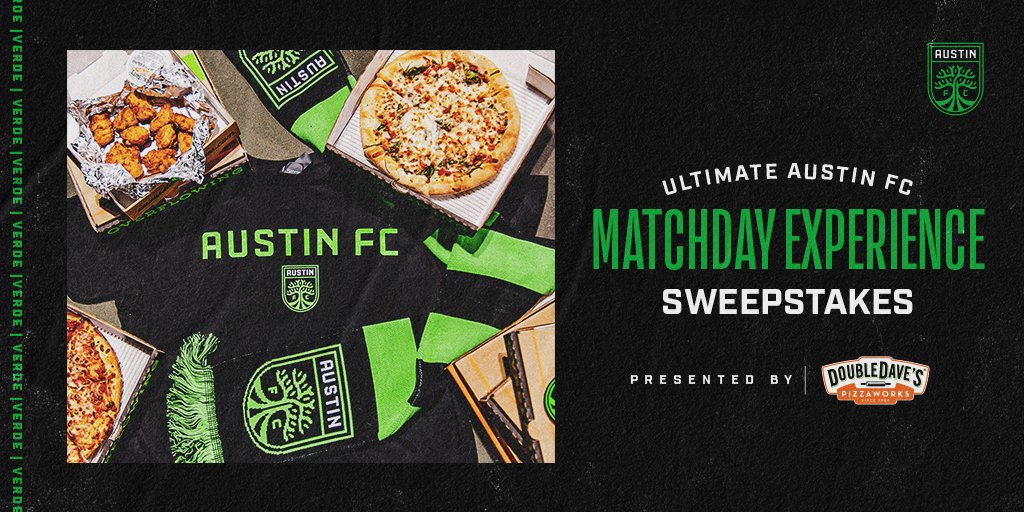 Season tickets are sold out, but there's still hope...

Our Official Pizza Partner <a href="/DoubleDaves/">DoubleDave's Pizzaworks</a> is giving away:

- 2 Austin FC VIP match tickets
- Access to watch the pre-match warmup
- DoubleDaves gift card

RT &amp; follow this link for a chance to win: ow.ly/8KCW30rh1b5
