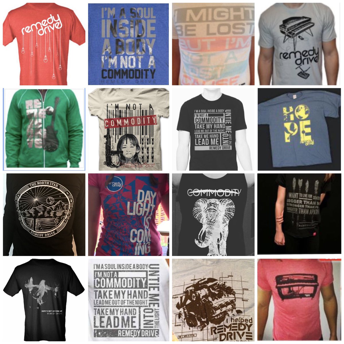 RemedyDrive's tweet photo. Designing new t-shirts for the new album. Which meant walking down memory lane. Which one was your favorite? 
#remedydrive #whomademyclothes #shopwithpurpose https://t.co/OHgAlv6H6a