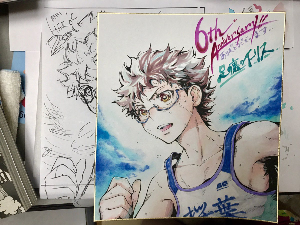 saki_wakaTK's tweet photo. 『やっと「私が絵を描いているんですよー！」と言うことが解禁になりましたのでちまちま昔絵上げていこうかなと』シリーズ

「足の裏のイーリス」
カラー色紙制作過程🏃‍♂️✨その2

ユニフォームの青は
「イーリスブルー」というインクを使っているのでした🎽

#高校駅���
#駅伝 https://t.co/iJt9bh53jV