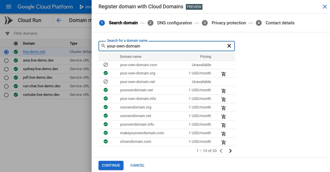 Did you know you can purchase domain names right from the GCP console with Cloud Domains?The Cloud Run user interface now lets you to do that in context: