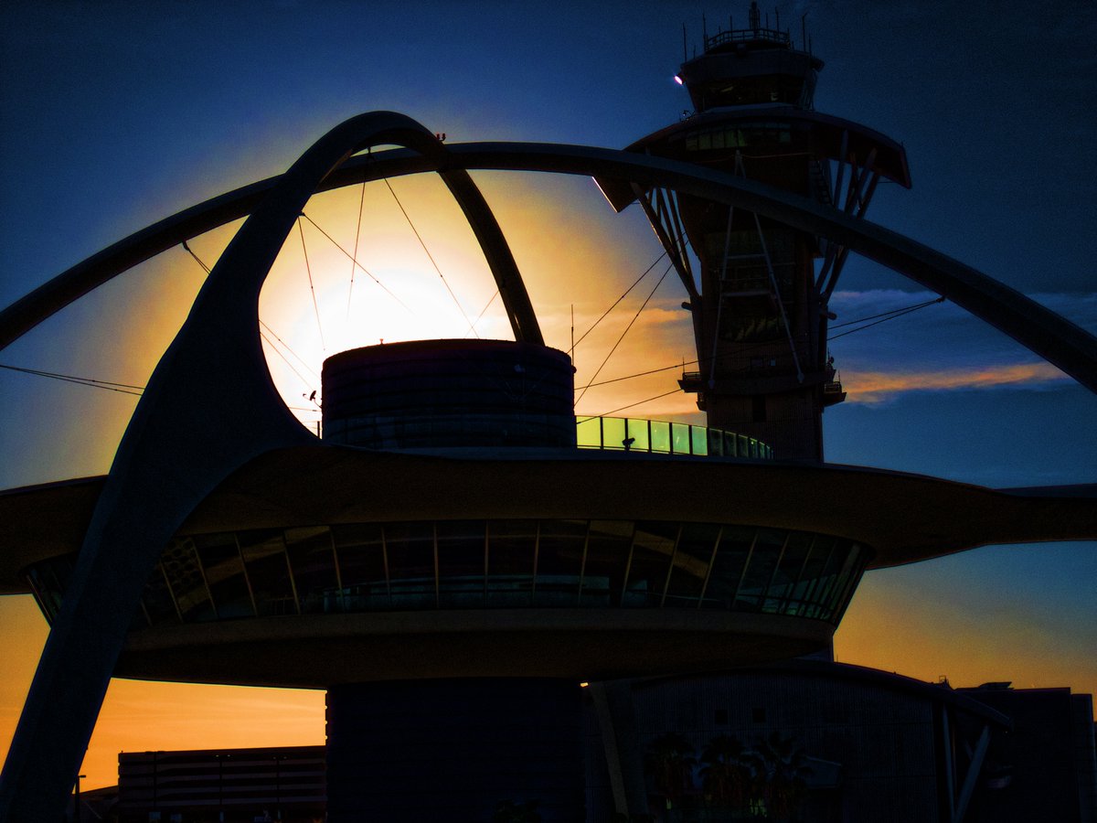 A little something something from the archives... The Theme Building and control tower at LAX at sunset. (Los Angeles Intl Airport) #themebuilding