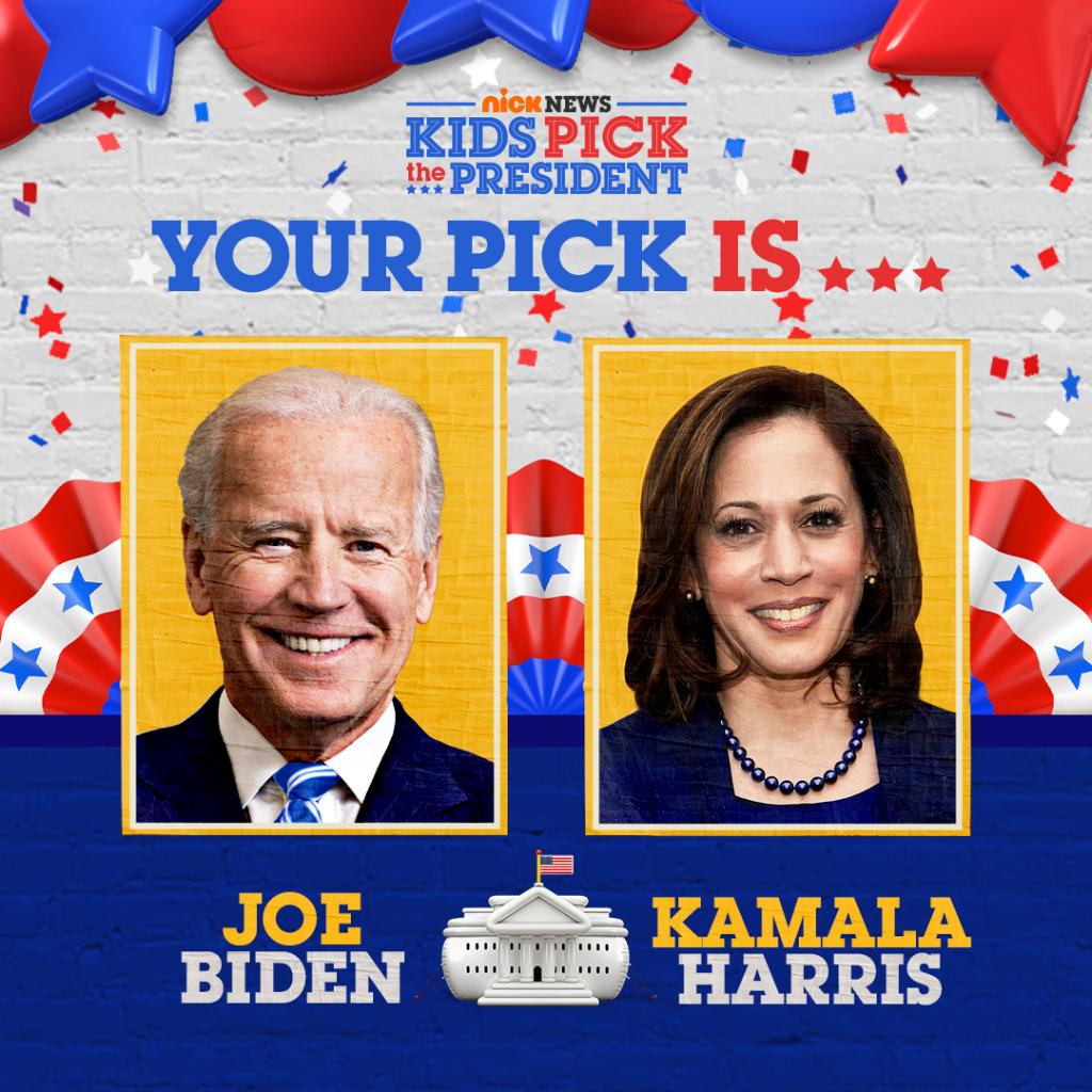 Nickelodeon's tweet image. And the winner of the #KidsPickThePresident vote is... Joe Biden! #vote2020 #NickNews