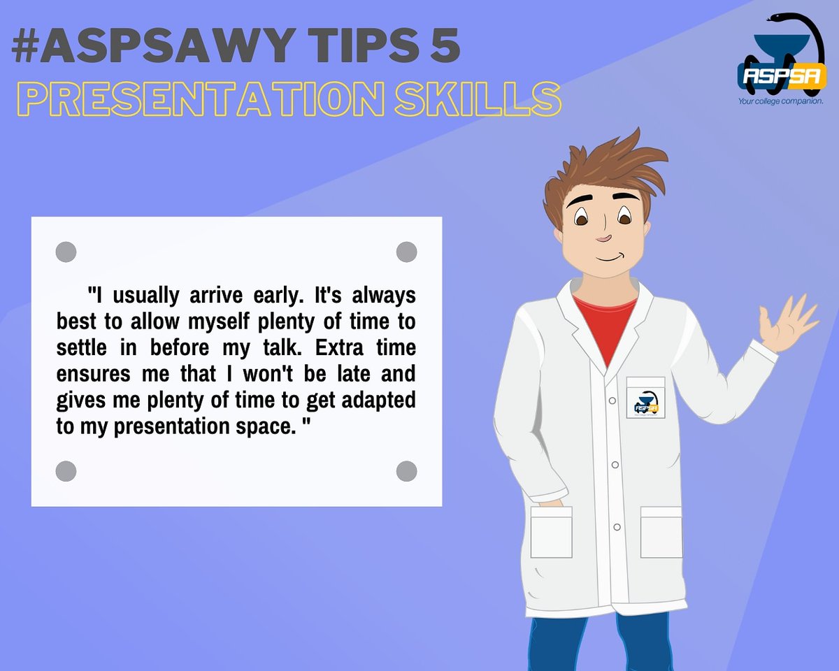 The best tip for a flawless presentation is arriving early! Aspsawy will guide you below. ❤️

#ipsf_emro #IPSForg #IPSF #pharmacy #presentationskills #presentationdesign #presentationiseverything #presentationiskey #presentationtraining #tipsandtricks #ASPSA