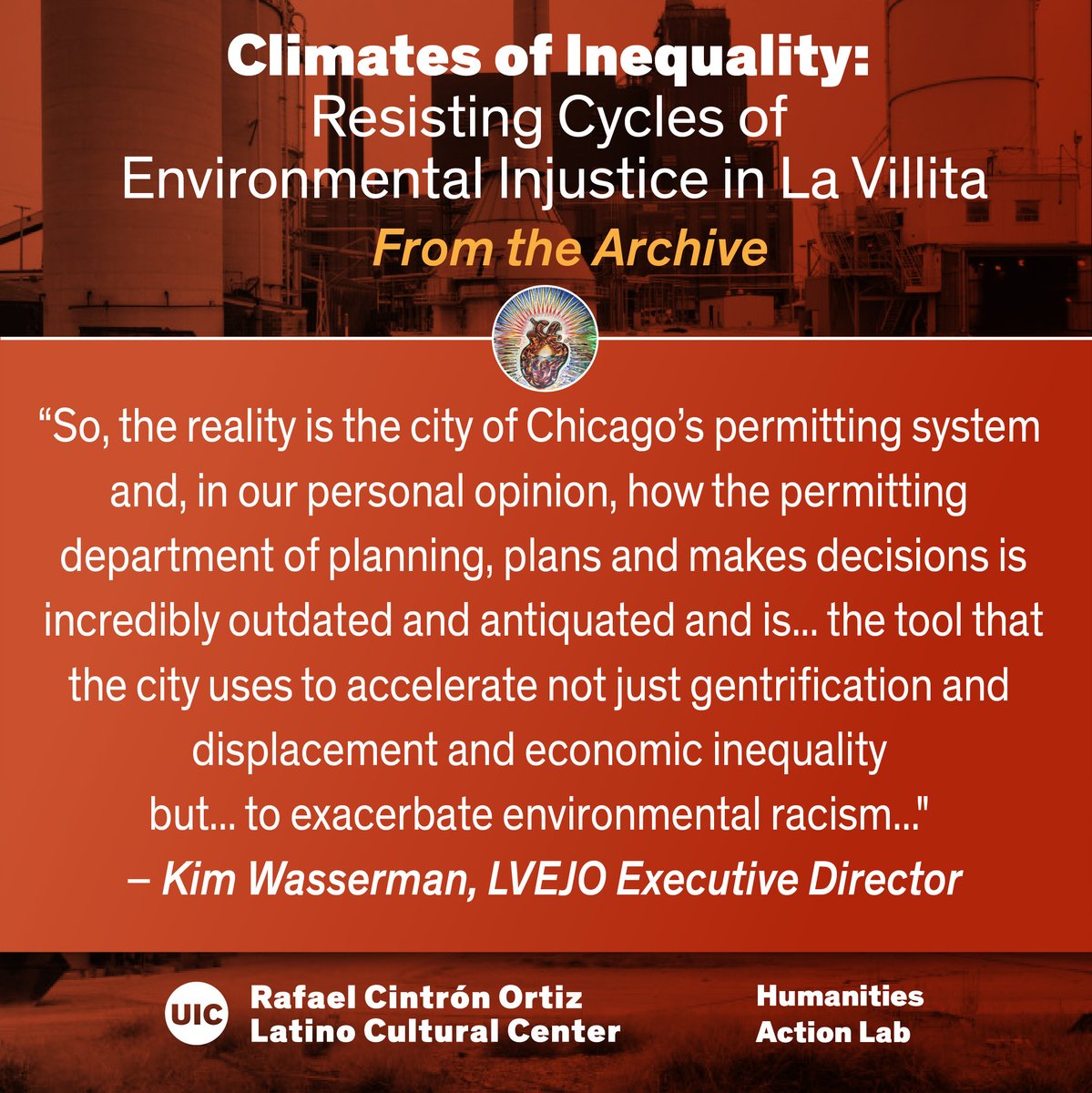 UICLCC's tweet photo. Image Credit: M. Halquist &amp; S. Lynn, UIC

Watch our Climates of Inequality presentations that show how front-line communities in Chicago are impacted by pollution and climate change. RSVP at https://t.co/phDvjY6J5j

#ClimatesOfInequality
#EnvironmentalRacism
#HumanitiesActionLab https://t.co/9LQ9EKU7kP