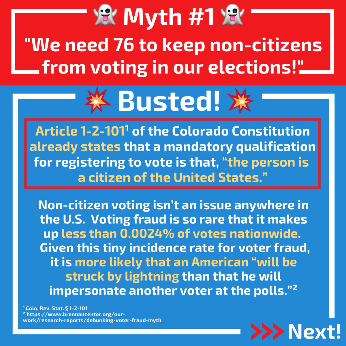 SV2Colorado's tweet photo. Weโve heard some myths about @VoteNoOn76 ๐ป So we're shutting them down, once and for all โผ๏ธ
Check out some common misconceptions on 76, and then learn the truth: This one small change would weaken our democracy for generations to come ๐ฅ #Election2020 #COPolitics #YouthVote https://t.co/1GZGDNfHo0