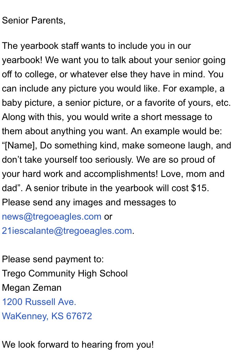 Attention Senior Parents!!!