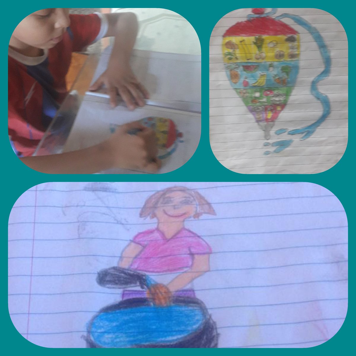 Estudiantes en el hogar dibujan el trompo de los alimentos, en el martes de Ciencias Naturales y salud. #CadaFamiliaUnaEscuela @MPPEDUCACION @dgeimppe @ZEPortuguesa <a href="/kenniat/">kenni amaro</a>