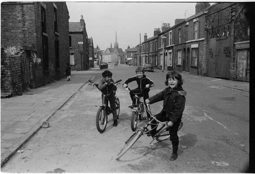 No one is born racist .Corner of Maud Street and Elaine Street, Liverpool, 1979Photo Ian Clegg