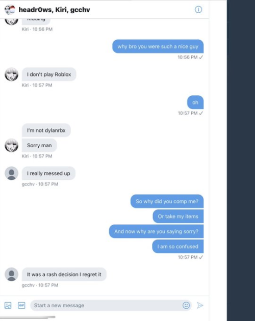 Rtc On Twitter News Doublebox Was Put In A Group Chat With Juice And Others Doublebox Was Asking If You Could Be Forgiven By Juice Juice Was Upset That Doublebox Scammed Him - roblox scammers in chat