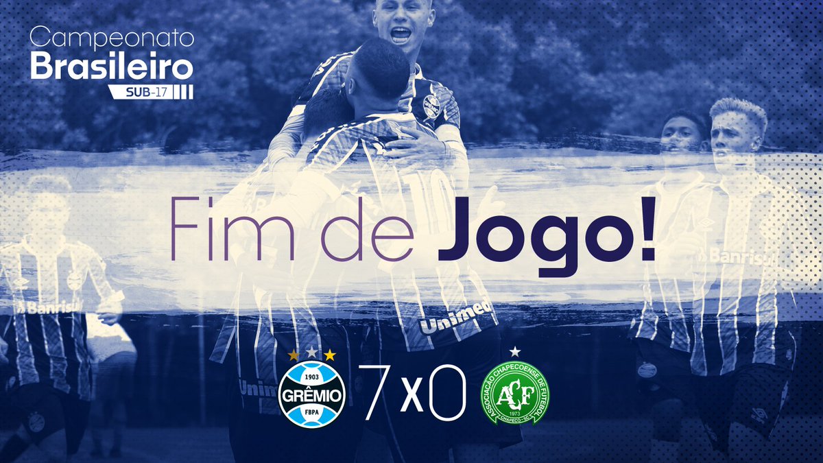 Gremio's tweet photo. FIM DE JOGO! #Grêmio 7x0 Chapecoense
QUE JOGÃO! QUE VITÓRIA DA #BaseGremista! Com gols de Zinho (2x), Matheus (2x), Mila (2x) e Kauan Kelvin, a gurizada conquistou uma linda vitória no CFT Hélio Dourado!
🇪🇪⚽💪 #Sub17 https://t.co/X9kVLE2sa7