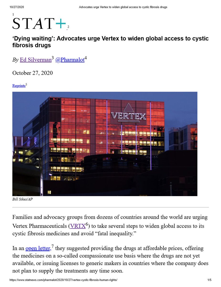 VertexSaveUs's tweet photo. Dying patients w/ #cysticfibrosis are urging compassion &amp; reasonable behaviour by @VertexPharma to get life-saving drugs like #kaftrio to all patients, in line w/ @UNHumanRights guidelines. Thank you for covering @edsilverman @statnews https://t.co/sGpOWOKKrO
