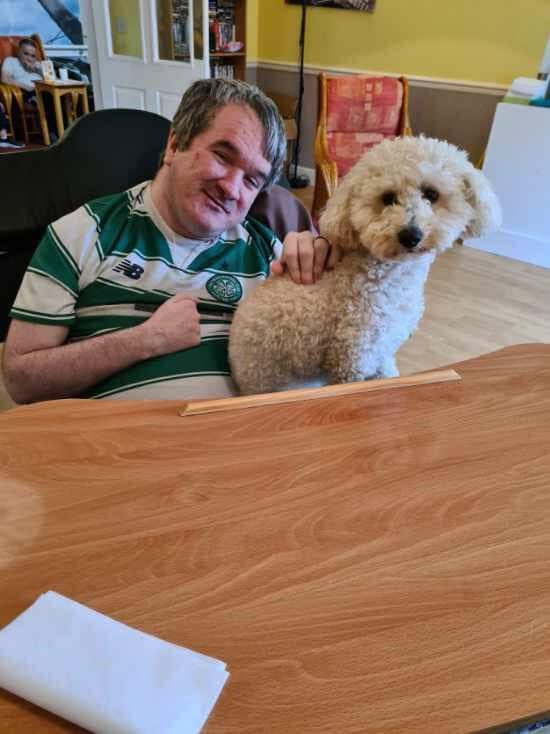 AdamsUnits's tweet photo. Steven, Chris and John enjoying some #animaltherapy #pettherapy with our Tobi the cavapoochon 🐶🐾 https://t.co/yw6uTk62Ug