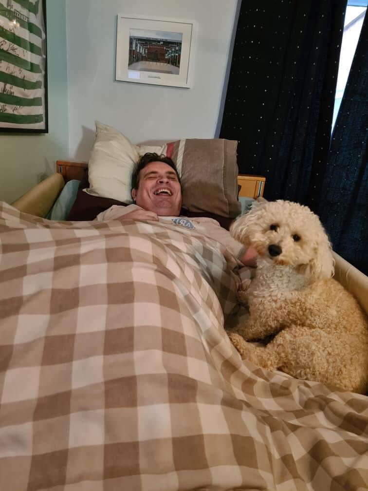 AdamsUnits's tweet photo. Steven, Chris and John enjoying some #animaltherapy #pettherapy with our Tobi the cavapoochon 🐶🐾 https://t.co/yw6uTk62Ug