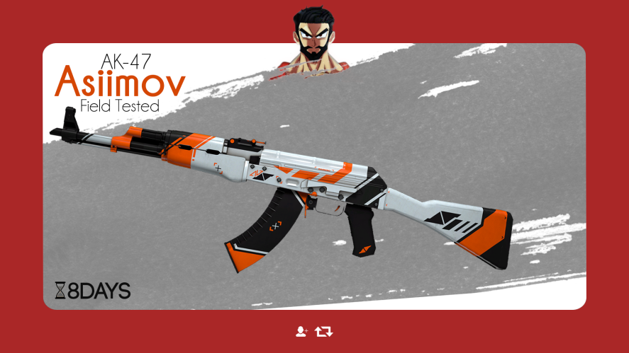 HaDeGiveaways's tweet photo. AK-47 Asiimov Giveaway🥳

✅Retweet
✅Add "https://t.co/uUSTI5PzWK" to your Steam name (will be controlled)

Ending in 8 days👀

Good luck💕

#CSGOGiveaway https://t.co/c7EK4I1iQP