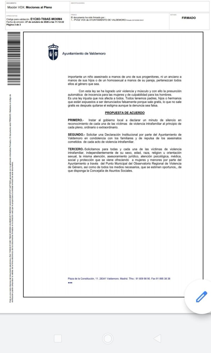 Objetivo5050's tweet photo. En próximo pleno ordinario  @Ayto_Valdemoro debatirá proposición Vox xa "instar  Gobierno Local a tomar medidas contra Violencia intrafamiliar"
Costará encontrar un texto con tanta perversión hablando de vida de las mujeres,esperamos de resto grupos #ToleranciaO a esta barbaridad https://t.co/3m0Iic47ug