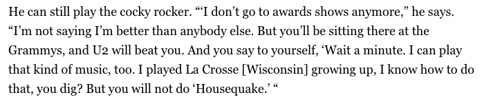 Reading between the lines, it feels like the Grammy loss led Prince to cede the territory of “classic rock” to the likes of U2, while he leaned into his funkier side. As he put it in his 1990 Rolling Stone interview, U2 can’t do “Housequake.”  https://www.rollingstone.com/music/music-news/prince-talks-189956/