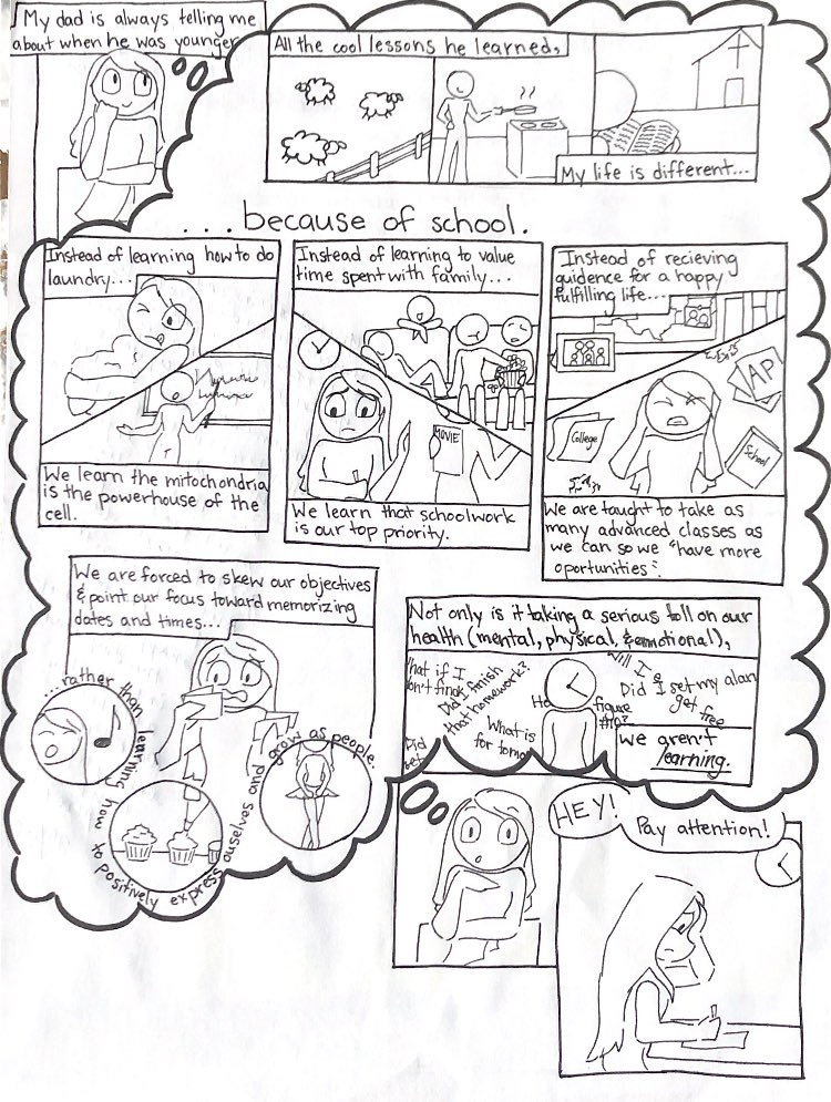 epagano414's tweet photo. Inspired by cartoonist Roz Chast, AP Lang tried their hand at creating visual arguments on the topic of today’s education system. Proud of their bold claims and thoughtful use of rhetorical strategies. Check some out! https://t.co/r6WnDO67Fm