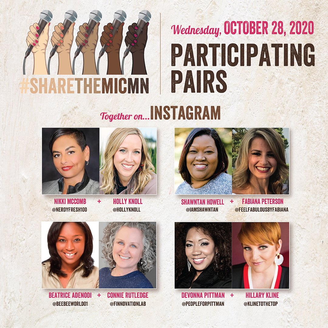 We are thrilled to be participating in <a href="/sharethemicmn/">#ShareTheMicMN</a> tomorrow with <a href="/BeatriceAdenodi/">Beatrice Adenodi</a>! Join FINNOVATION Lab CEO Connie Rutledge at 8:30AM tomorrow for a kickoff conversation on IG Live. Then be sure to follow along on Instagram throughout the day! #sharethemicmn