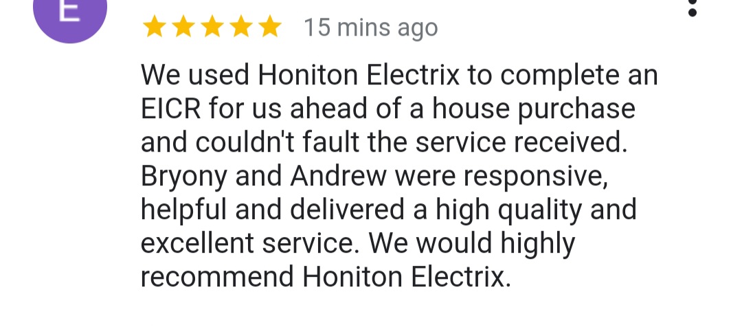 HonitonElectrix's tweet photo. Another 5* Review #eicr #electrician #honiton #Honitontown #devon https://t.co/woNPsFd7gj