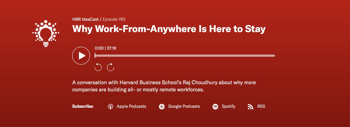 Listen to the latest episode of @HarvardBiz IdeaCast to hear from @prithwic about why "work from anywhere" is here to stay and how to overcome the challenges of creating and maintaining an all-remote #workforce: https://t.co/idrwIqd8om https://t.co/gcxLvOurZu