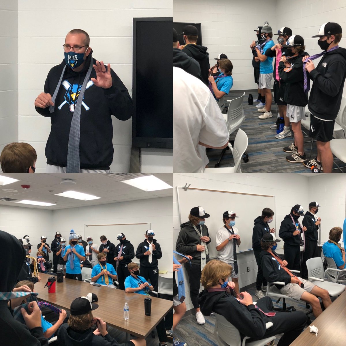 RockHillBasebll's tweet photo. Yesterday the boys learned how to write a letter.  Today they learned to tie a tie.  Life lessons!  #BCM https://t.co/zxp76FYp59