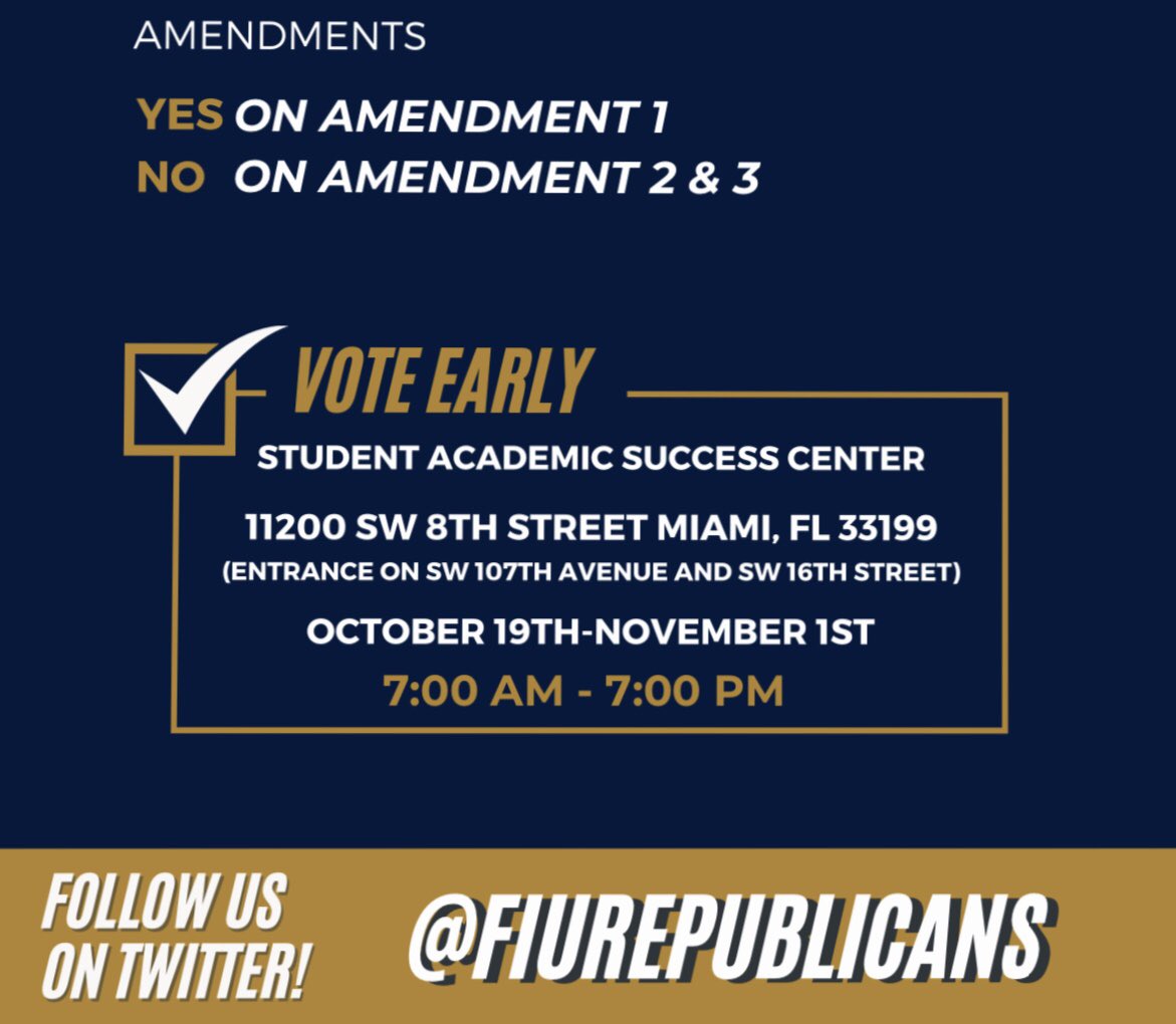 RepublicansFIU's tweet photo. With exactly ONE WEEK LEFT TO VOTE! 🇺🇸 We encourage our members and followers to share with friends and family that are voting Republican and for President Donald J. Trump! 2016, we Made America Great Again. TODAY, we vote to KEEP AMERICA GREAT! 🇺🇸 #Republican #VOTE #Election2020 https://t.co/FMI3DXbHMl