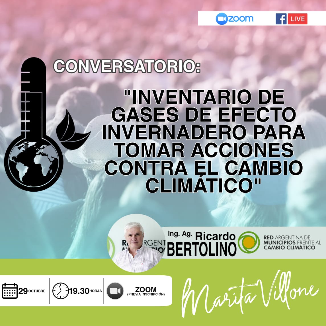 maritavillone's tweet photo. #CiclosEnVivo 🌐

🔊 Este 29 de Octubre a las 19.30 horas, nuevo #CicloEnLínea con el Ing. Ag. @ricbertolino, Sec. Ejec. de la Red Argentina de Municipios Frente al Cambio Climático (RAMCC)! https://t.co/XFuGwQ2UFQ