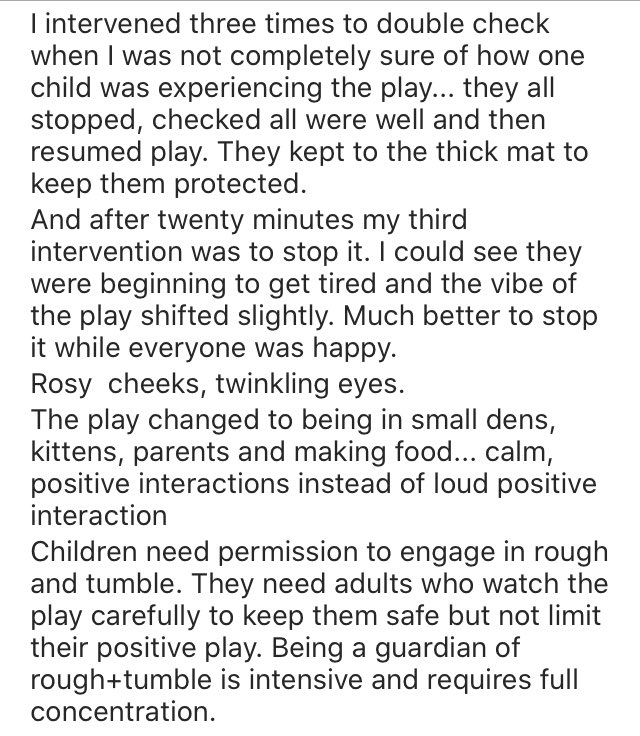 SuzanneAxelsson's tweet image. #roughandtumbleplay 
Play that allows children to understand their own limits and boundaries + when to say stop/no, as well as learning to listen + stop. #consent #selfregulating #selfreg