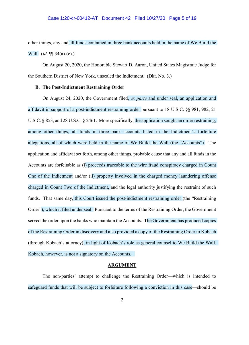 YO  @KrisKobach1787 is a twice sanctioned Court Ordered CLE “general counsel“ of We Build the Wall scheme and his nonparty intervention re the Govt’s intent to seize via forfeiture of fundsIMO proves he’s a charlatan pass it onGovt is having NONE of it https://ecf.nysd.uscourts.gov/doc1/127127864374