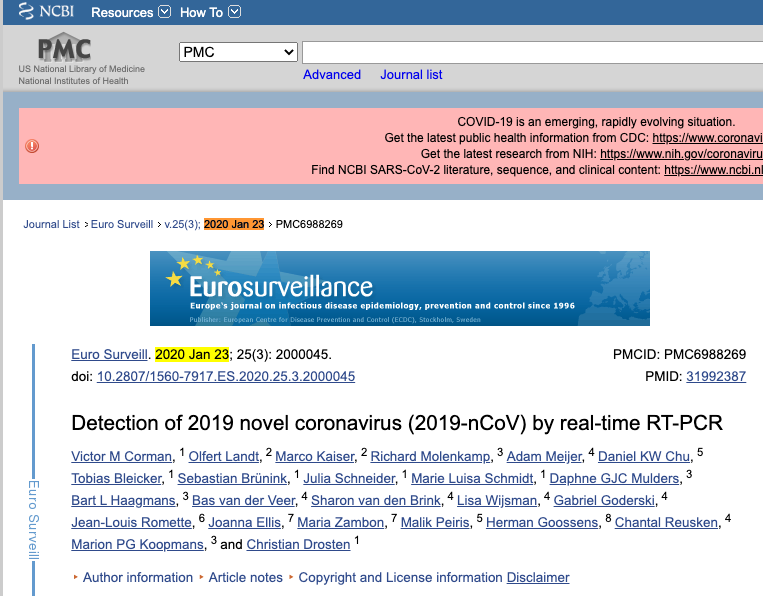 8/124 As mentioned in my prior thread, the Drosten-publication was published on 23rd January at Pubmed and no "conflict of interest" were declared there, neither has this fact ever been corrected until now.  https://archive.is/EAIfp 