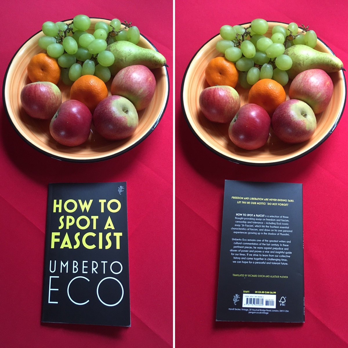 Jan_Lentzos's tweet photo. This might be a useful guide
๐ค ๐ ๐
#Book #IAmReading #UmbertoEco #Essays #HowToSpotAFascist #Fascism #Populism #Nationalism #Propaganda #Authoritarianism #Censorship #UrFascism #Prejudice #Challenge #DoNotForget #OurCollectiveHistory #Freedom #Peaceful #Tolerant #Future #Hope https://t.co/TxNt564GR9