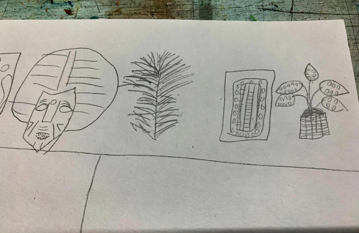 集中してテキパキ張り子作業を終わらせた娘。めちゃくちゃ時間かけてポケモンボールを作りに没頭する旦那。旦那を待つ時間に、娘はお絵かき。模写ラーなので、私のスタジオにあるものを模写してて面白かった。#ロンドン育児日記 