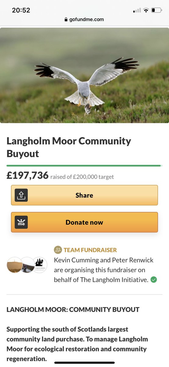 An amazing day of generous donations from far and wide has brought @LBuyout within touching distance of their target to secure the biggest community land buyout in the South of Scotland! uk.gofundme.com/f/langholm-moo…