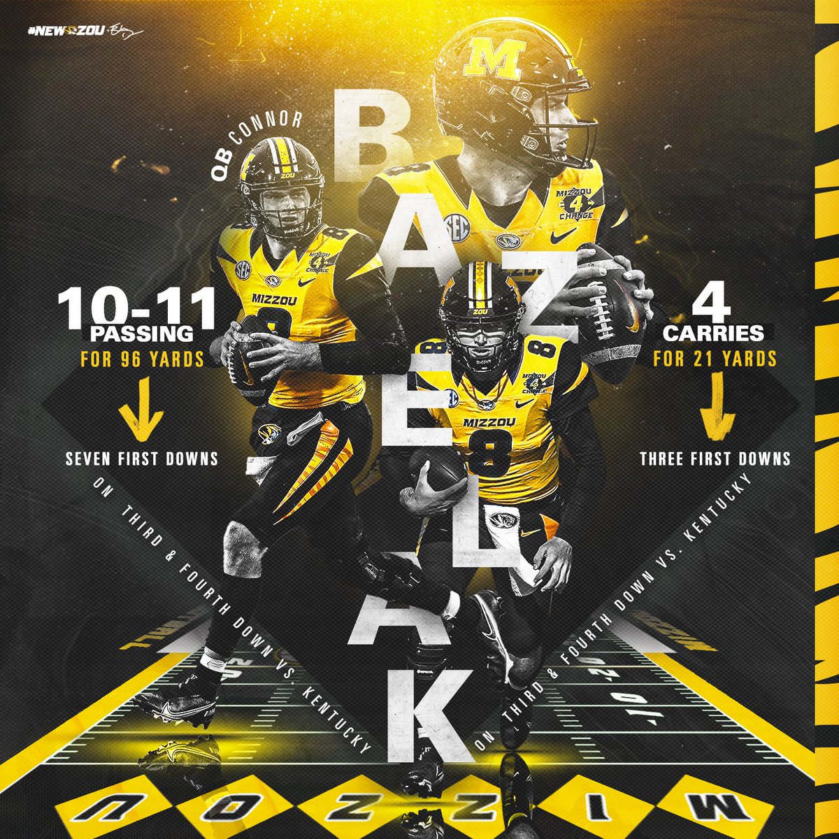 MizzouFootball's tweet photo. 💰 on the 💰 downs 

#NewZou x @BazelakConnor 🐯🏈 https://t.co/nV8krmQi9k