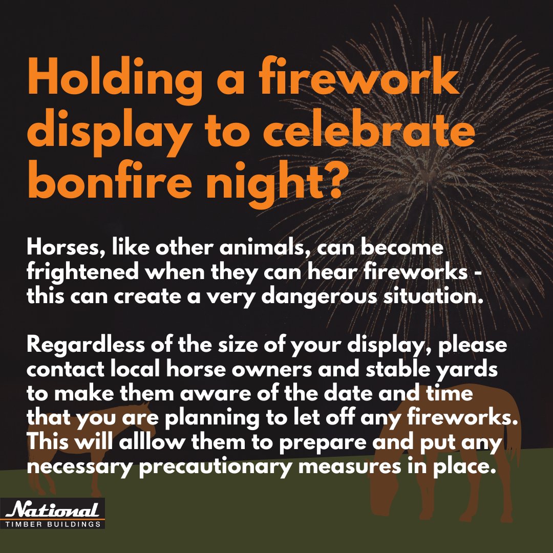 If you're planning on letting off #fireworks, please contact local farms and stables to let the know a date and time. This can allow them to take extra measures to ensure the safety of their animals.🎆

Please share.🧡

#ponyhour #bonfirenight