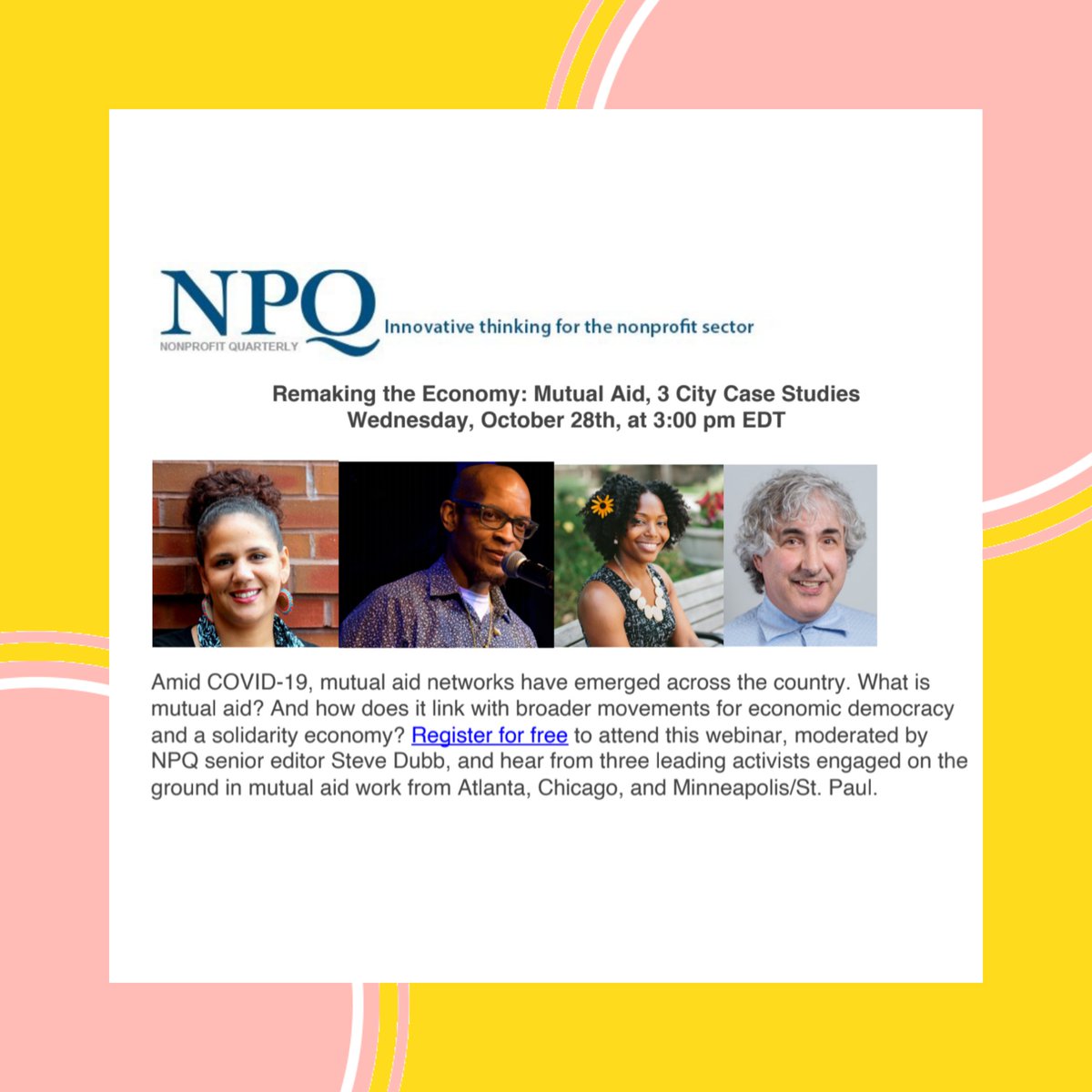 How can we reimagine ways to have a thriving economy? How can mutual aid and a solidarity economy strengthen communities that are historically underserved? Let's figure it out together this evening. Register for FREE here buff.ly/3j6MtDq