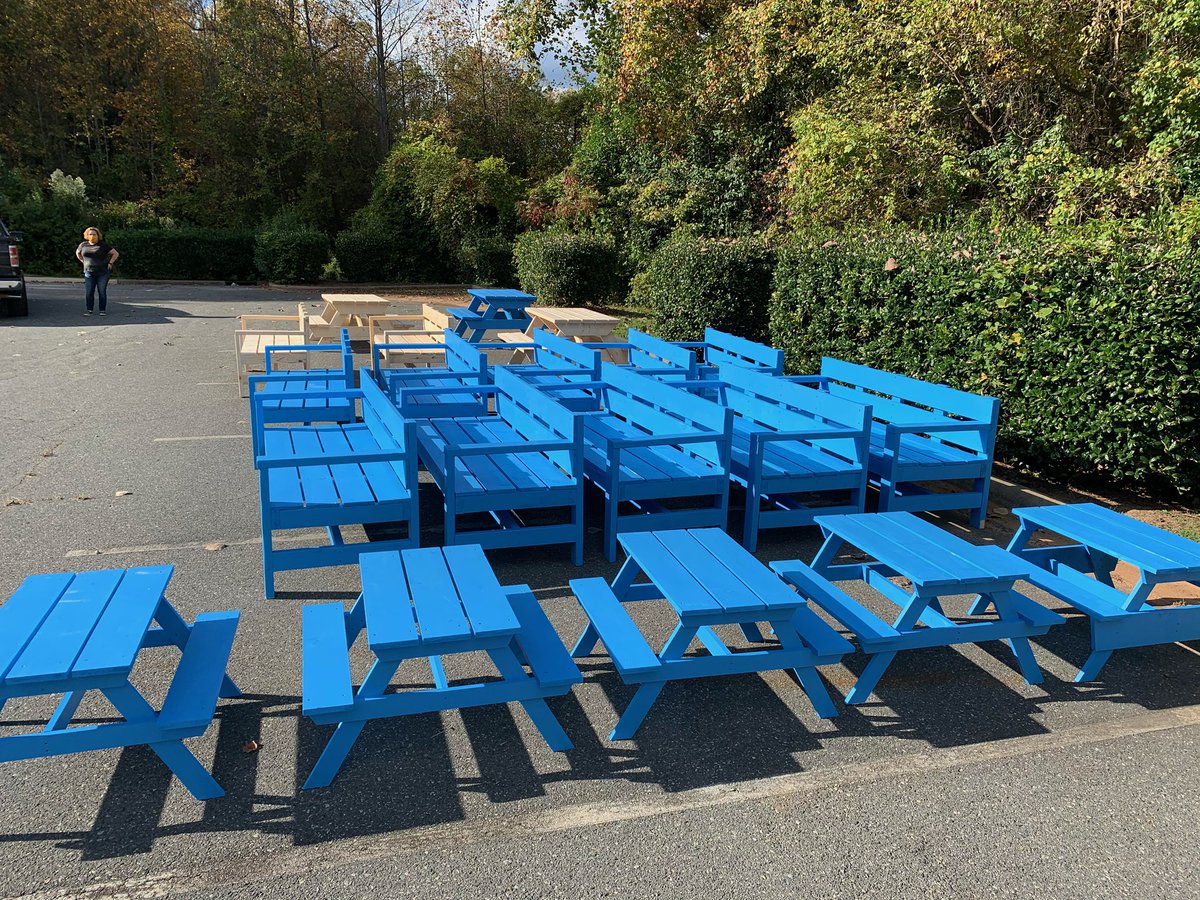 HillsDruid's tweet photo. Received these bright and vibrant benches and tables courtesy of Restoration Charlotte to help beautify our campus and school! We are so thankful for our great community partners and the impact they have at DHA! https://t.co/FJhAednd8Z