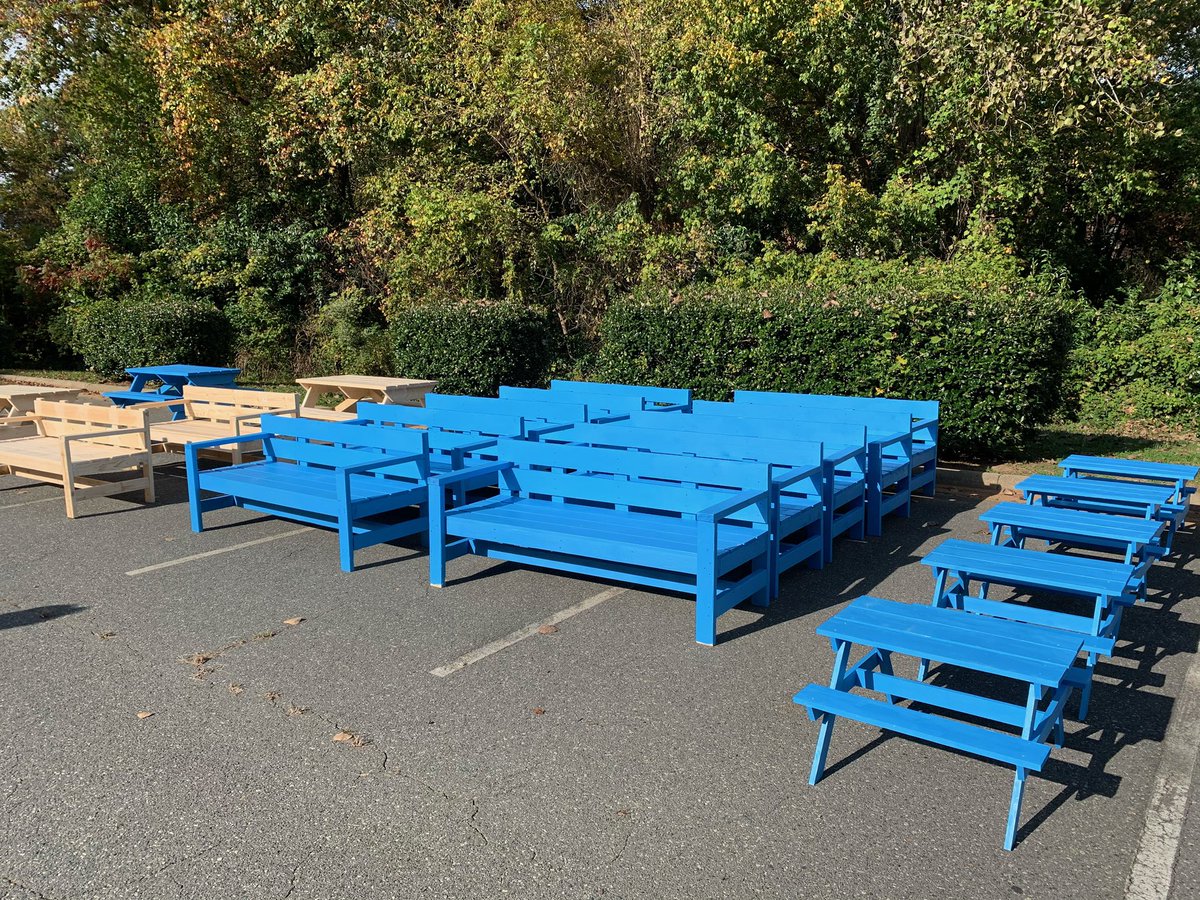 HillsDruid's tweet photo. Received these bright and vibrant benches and tables courtesy of Restoration Charlotte to help beautify our campus and school! We are so thankful for our great community partners and the impact they have at DHA! https://t.co/FJhAednd8Z