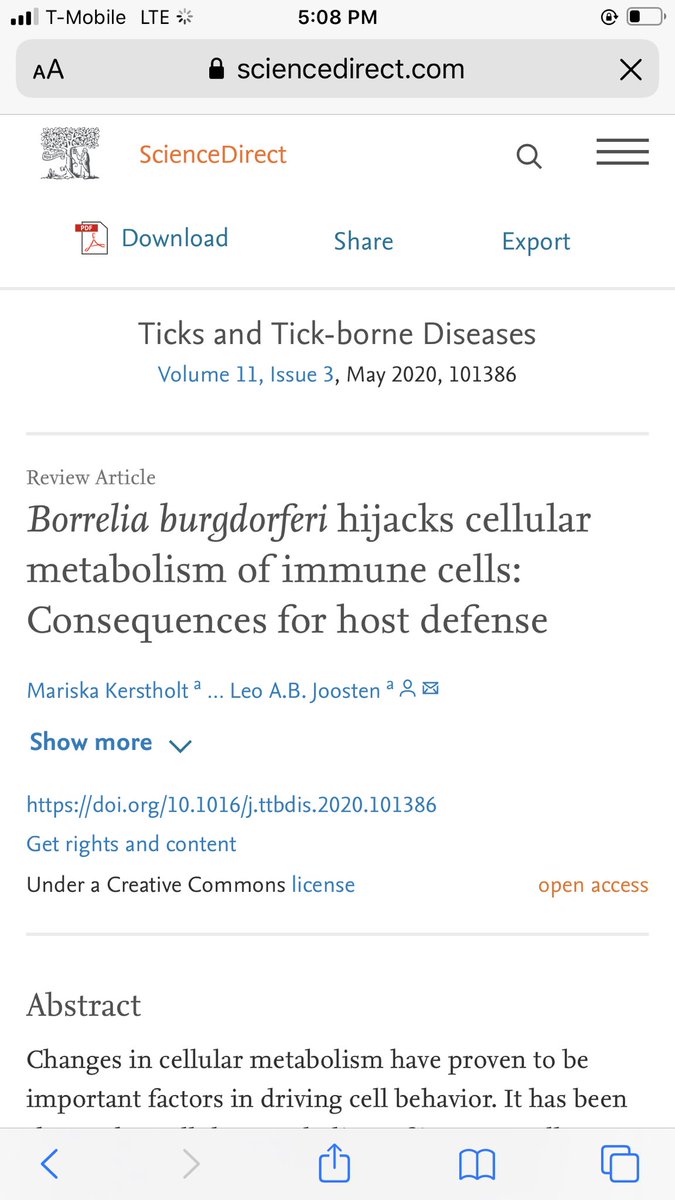 6/ And does the trend matter for patients w/ Chronic  #Lyme Disease? You bet! This paper is just one example of how  #Borrelia dramatically alters the metabolic profile of the immune cells it infects:  https://www.sciencedirect.com/science/article/pii/S1877959X19302389