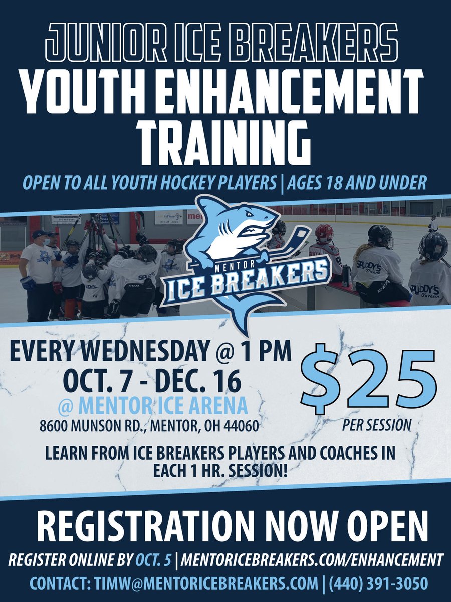 Don't forget about our weekly youth enhancement sessions! These sessions are open every Wednesday and offer your child the chance to learn from a professional coaching staff. Registration is OPEN!

Sign up here >> bit.ly/3mTnIxK