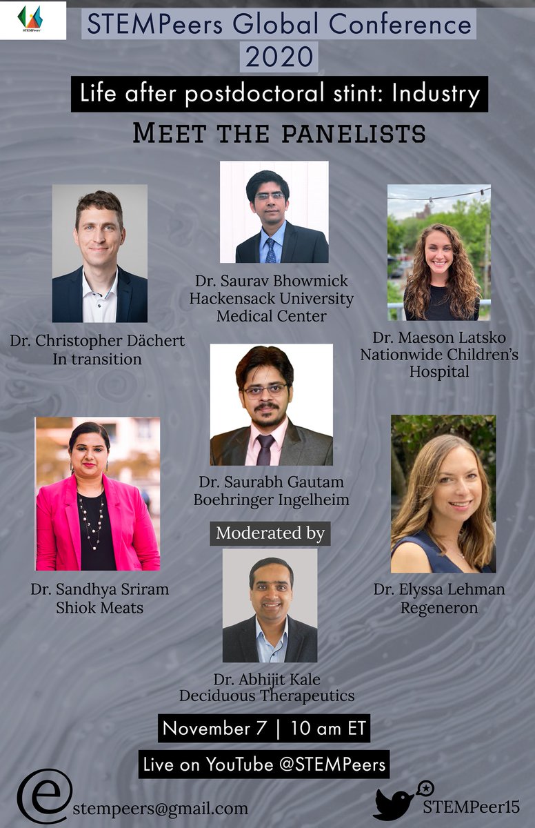 Stempeer15's tweet photo. Announcing the third panel for the #GlobalSTEMPeers2020- Life after postdoctoral stint: Industry. **
Join us live on YouTube @https://www.youtube.com/channel/UCnSqhU6ZB2g5zqkB9w9eKLQ on Saturday, Nov7th, 10am ET.
The event is free and requires no registration! https://t.co/8mCtJk9rG0