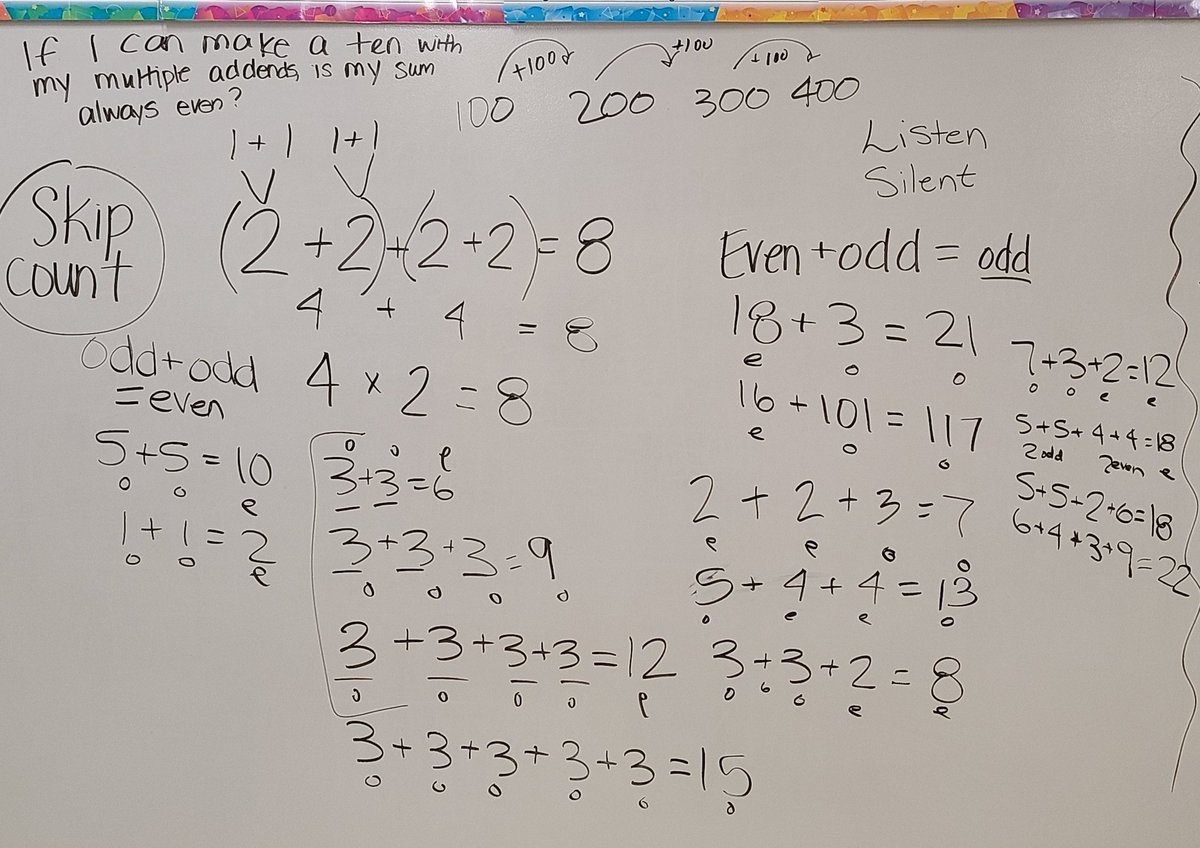 Had some awesome discussions  and did some pattern exploration in math today with the kids! Here's a snapshot of our repeated addition and skip counting talk. #depthofknowledge #MathFun