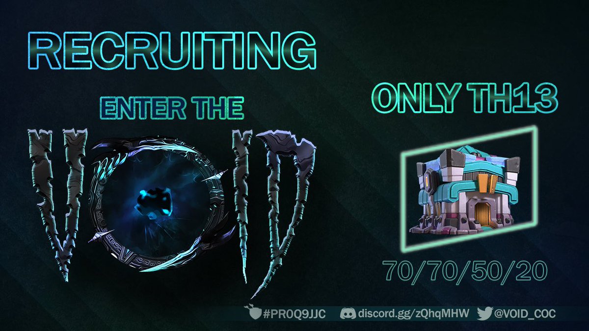 ➰Enter the VOID➰

Wir suchen weiterhin 🇩🇪-sprachige  Rathaus 13er um unser Team weiter auszubauen.

Ligateilnahmen:
➰ MLCW E-Sports 5v5
➰ MLCW RCL 15v15
➰ CWL E-Sports 5vs5

Falls ihr Interesse habt, schaut gerne auf unserem Server vorbei 👇🏻
discord.gg/zQhqMHW