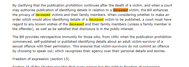 The Vic Govt spin doctors are in over-drive today.On 14/10/20  @JillHennessyMP BOASTED in 2nd reading speech that the proposed restriction on naming deceased sexual assault victims would "enhance" the privacy of dead NOW they are changing their story entirely... /1 #LetUsSpeak