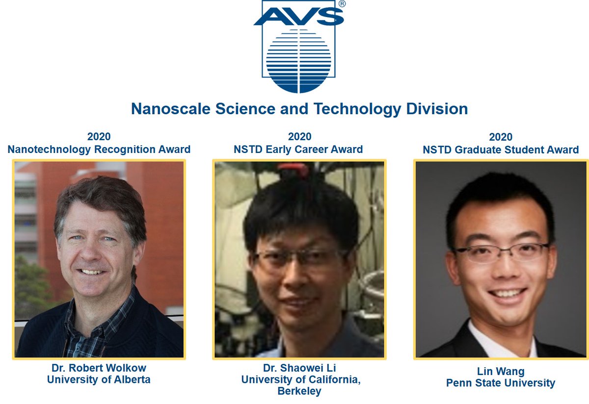 AvsNstd's tweet photo. 2020 AVS Nanoscale Science and Technology Division Awards announced! 

Congratulations to Dr. Robert Wolkow, Dr. Shaowei Li, and Lin Wang!!

See you at next years' AVS NSTD award competition! https://t.co/Jpm8YMNOlQ