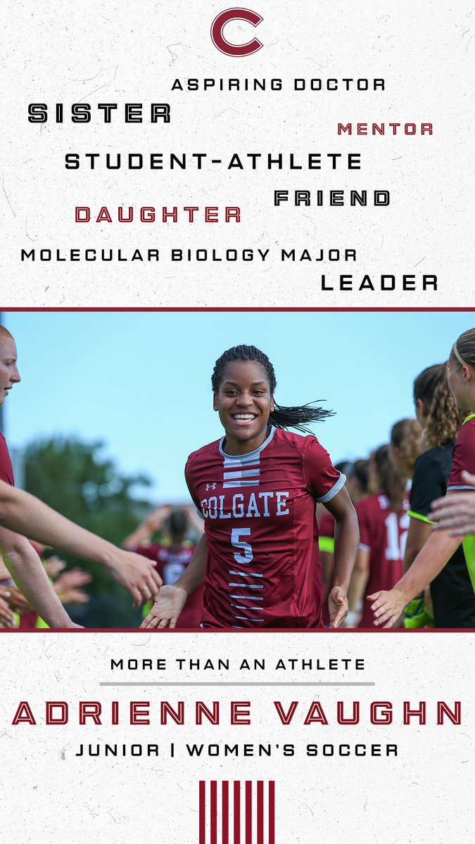 ColgateSAAC's tweet image. Wanna talk about someone who succeeds while doing it ALL? Look no further than Adrienne Vaughn of @ColgateWSOC!