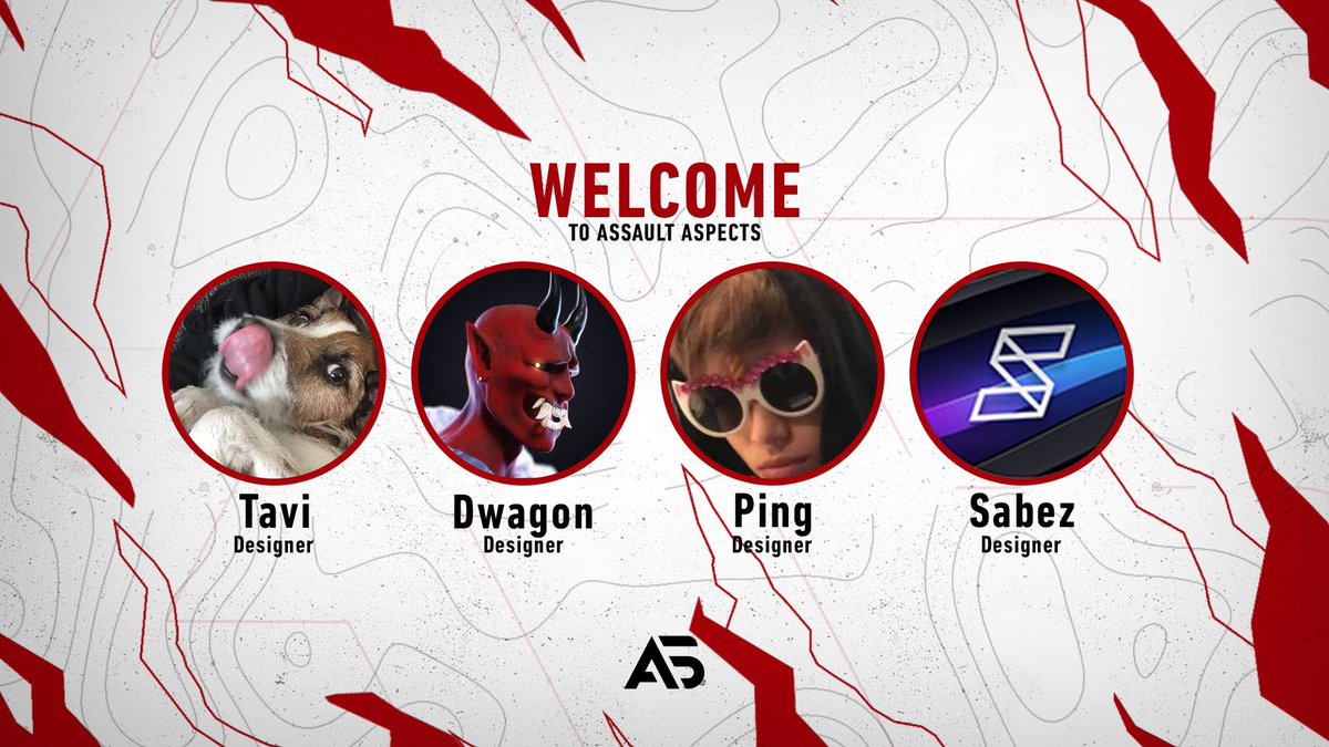 AssaultAspects's tweet photo. Welcome our new designers to Assault Aspects! 💫

@YoTavi
@DwagonPSD
@hipxng
@SabezGraphics https://t.co/xa38sxI38I