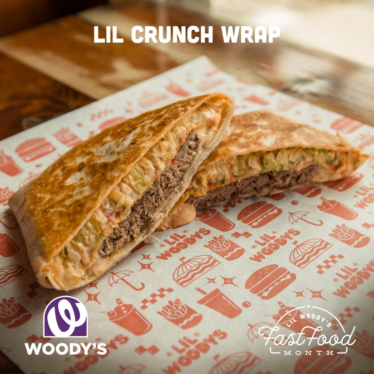 lilwoodys's tweet photo. The long-awaited #LilCrunchWrap is back!

Chipotle Mayo•Shredded Lettuce•Pico De Gallo•Tostada•Queso•1/3lb Grass-Fed Beef•All wrapped up in a tortilla &amp; grilled

#LilWoodysFastFoodMonth avail https://t.co/wqtg0aMwGB, call for pick-up, walk up order, or @DoorDash thru 11/2 https://t.co/Q82mGh2T2H